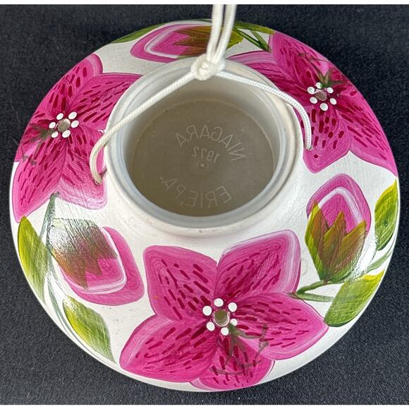Hand Painted Ceramic Hanging Hummingbird Feeder Floral Niagara Erie PA 1972 - Picture 2 of 6